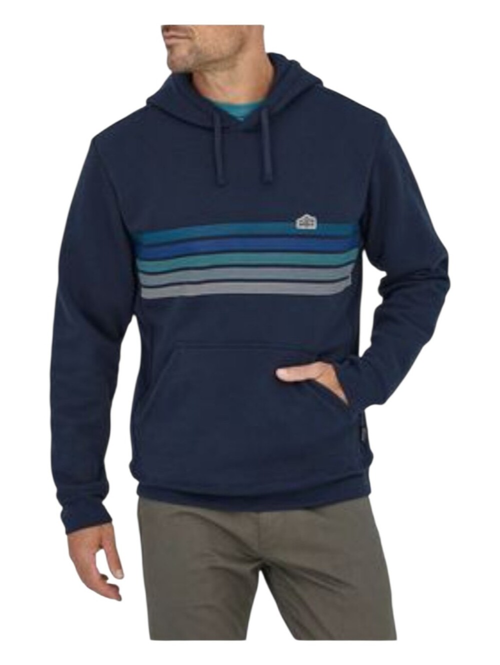 Patagonia Mens Navy Blue Line Logo Ridge Stripe Uprisal Hoodie Sweatshirt Small - Picture 1 of 11